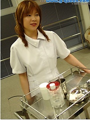 Brown-haired nurse Erika Aizawa showing asian charm