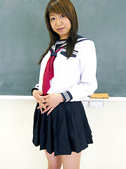 Japanese schoolgirl Yuri Aizawa touching her pussy through white panties