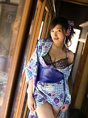 Ruru Asian teen model in kimono poses for pictures