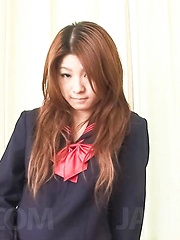 Maya Asian doll rubs her naughty love box under school uniform