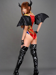 Sayuri Ono Asian in long boots is batwoman waiting for victims