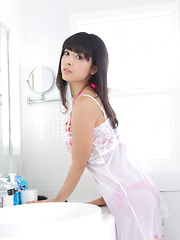 Sakura Sato Asian looks amazing in white lingerie in the morning