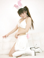 Ayumi Hayama Asian has big tits in fluffy bunny outfit and plays