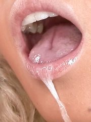 Rina Aina Asian has cum pouring from mouth after good blowjob