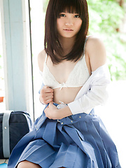 Ai Eikura Asian is shy but shows nasty ass under uniform outdoor
