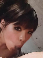 Chihiro Manaka Asian sucks boner and rubs it of her huge hooters